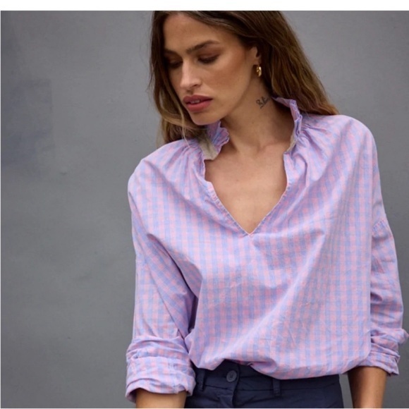 EUC A SHIRT THING Penelope Pink Check blouse top medium - Picture 1 of 16